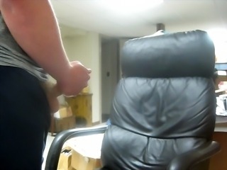 Huge cumshot on leather chair 3