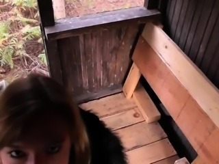 Horny amateur brunette relaxes with outdoor fuck POV style