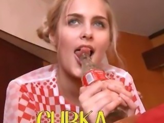 Russian fairhair babe using coca cola