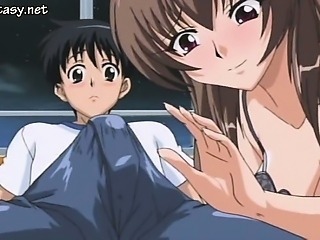 Anime cutie taking big dildo