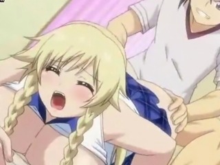 Big boobed anime blonde gets slammed
