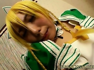 Japanese cosplay babe fondled in closeup video