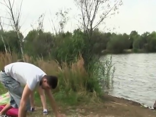Teen spunked by the lake