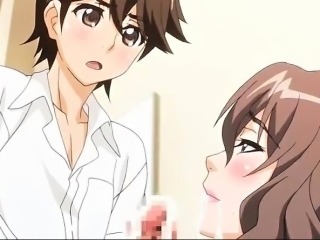 Busty anime milf sucking and gets cum