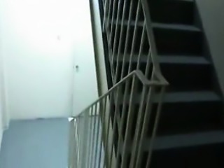 Dangerous stairwell blowjob with cumshot that is big